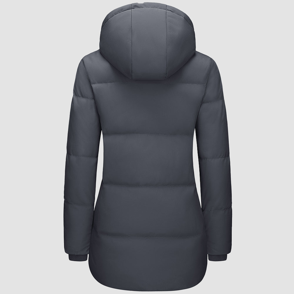 Dark Gray Women's Long Down Parka Waterproof Hooded Winter Puffer Coat - MAGCOMSEN