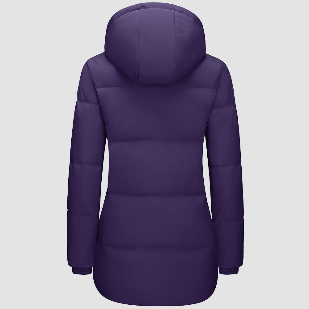 Dark Purple Women's Long Down Parka Waterproof Hooded Winter Puffer Coat - MAGCOMSEN