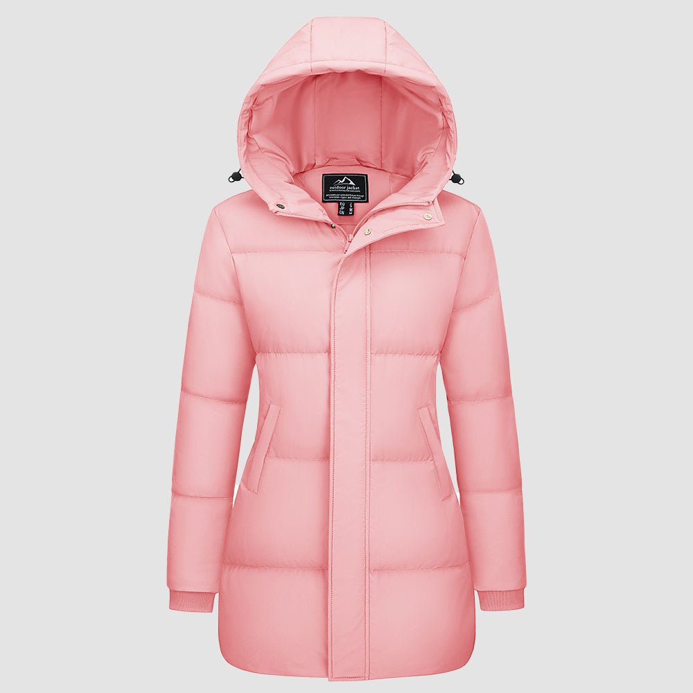Pink Women's Long Down Parka Waterproof Hooded Winter Puffer Coat - MAGCOMSEN