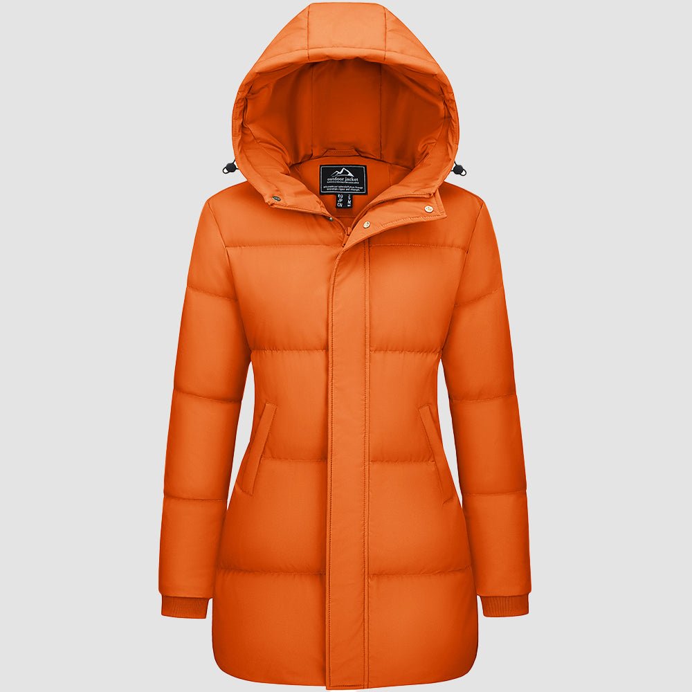 Orange Women's Long Down Parka Waterproof Hooded Winter Puffer Coat - MAGCOMSEN