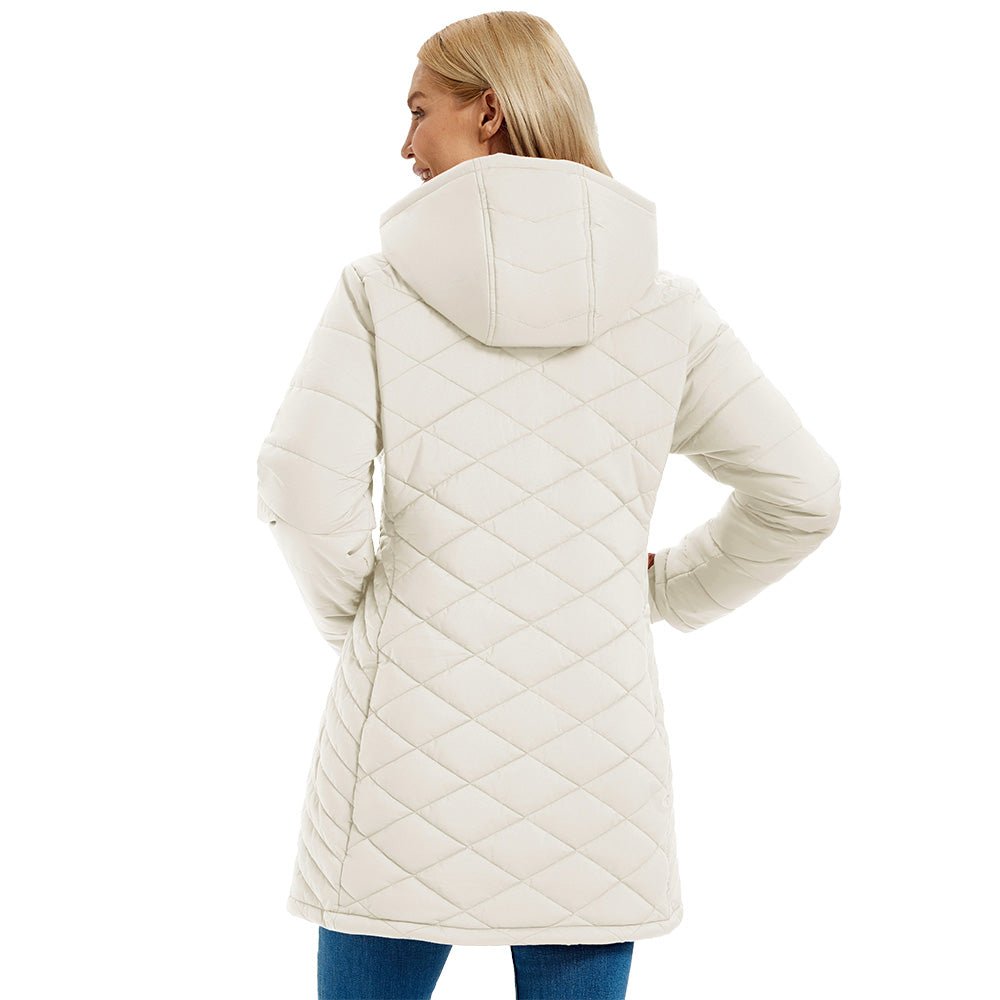 Beige Women's Long Quilted Puffer Parka Lightweight Waterproof Winter Coat with Hood - MAGCOMSEN