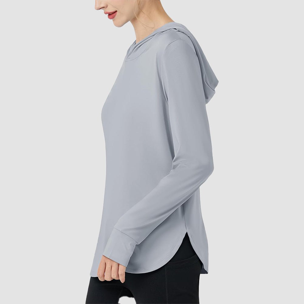 Light Grey Women's Long Sleeve UPF 80+ Lightweight Rashguard Hoodie - MAGCOMSEN