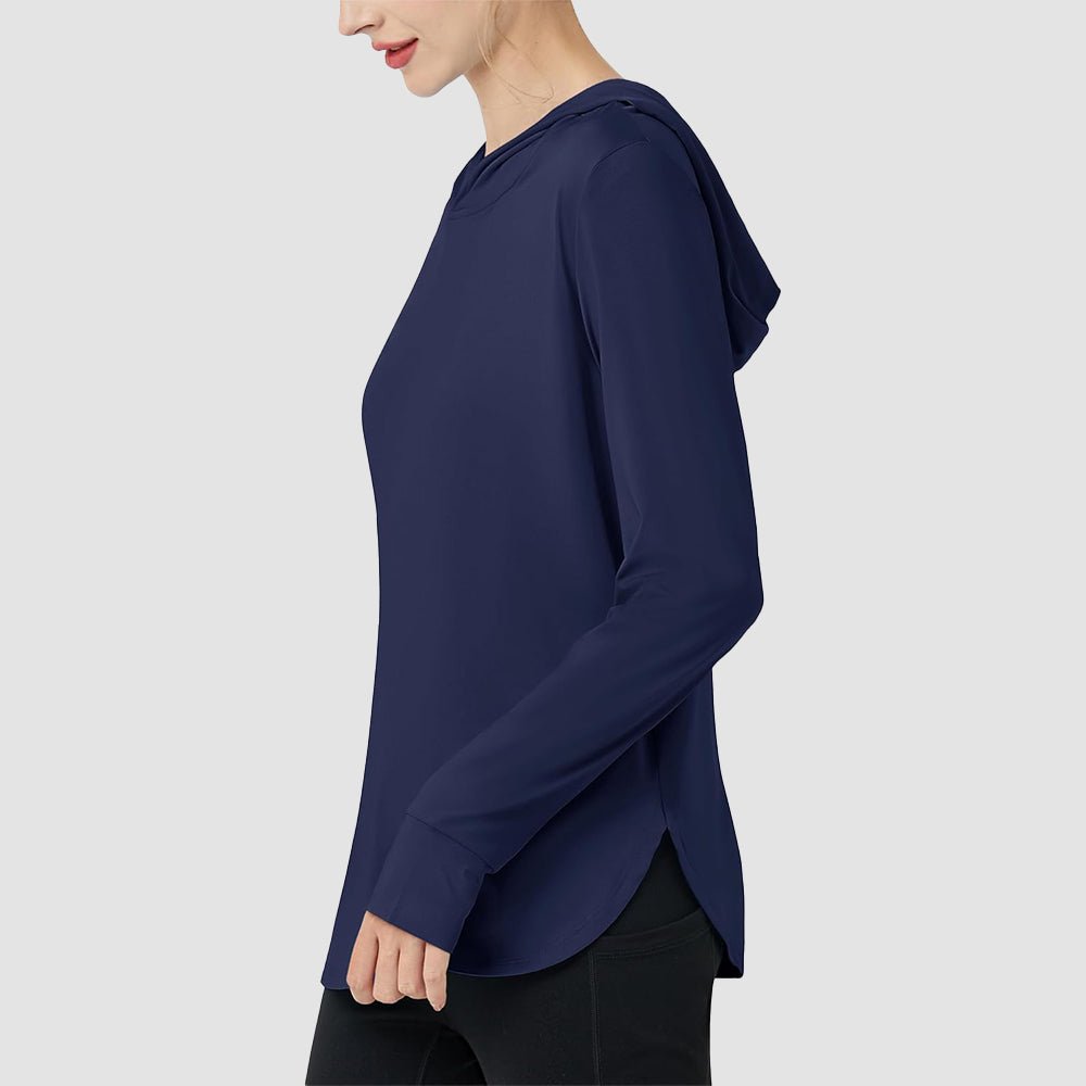Navy Women's Long Sleeve UPF 80+ Lightweight Rashguard Hoodie - MAGCOMSEN