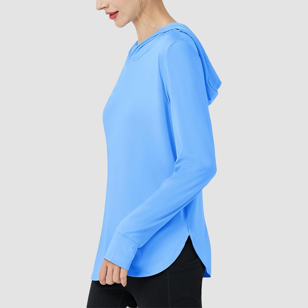 Sky Blue Women's Long Sleeve UPF 80+ Lightweight Rashguard Hoodie - MAGCOMSEN