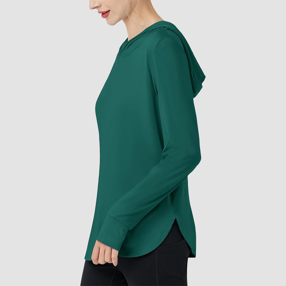 Dark Green Women's Long Sleeve UPF 80+ Lightweight Rashguard Hoodie - MAGCOMSEN
