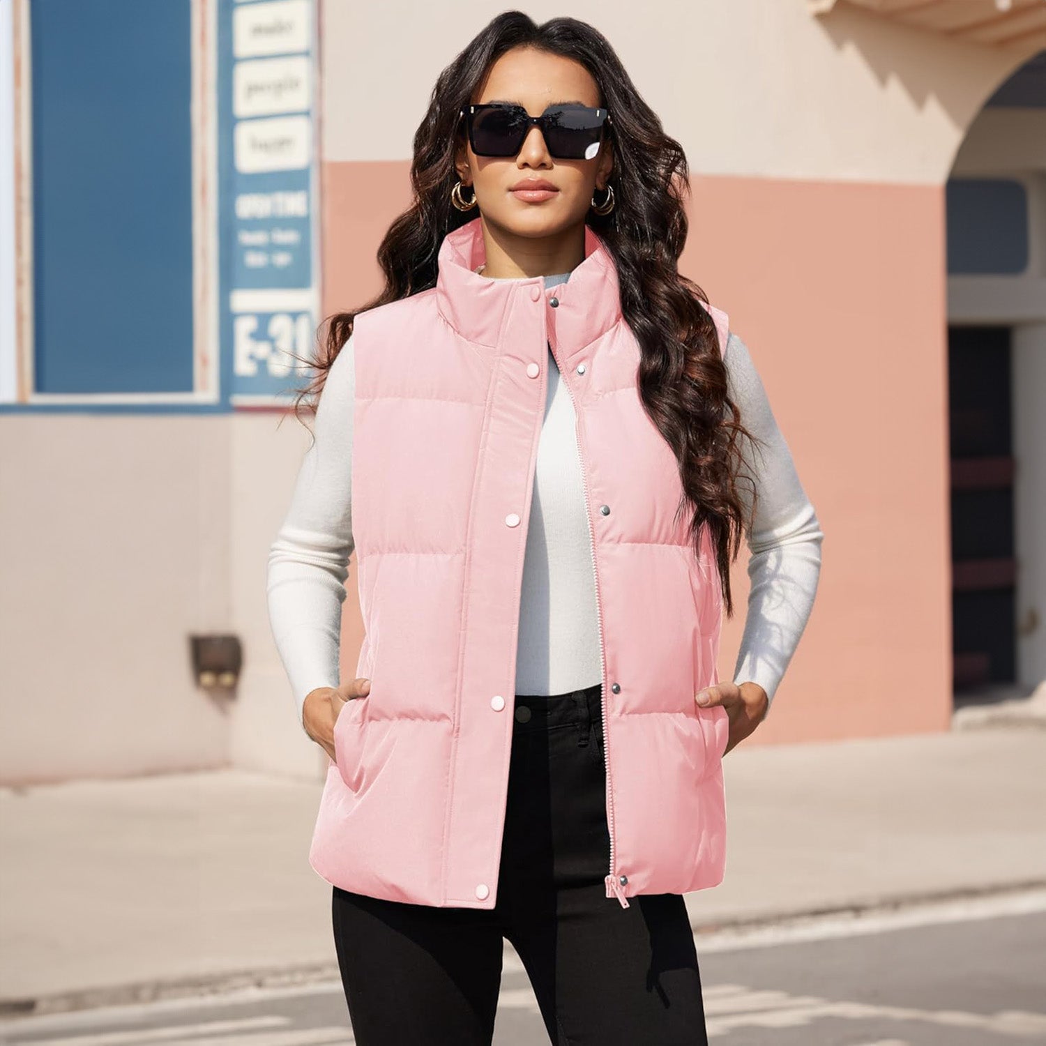 Pink Women's Oversized Puffer Vest - MAGCOMSEN