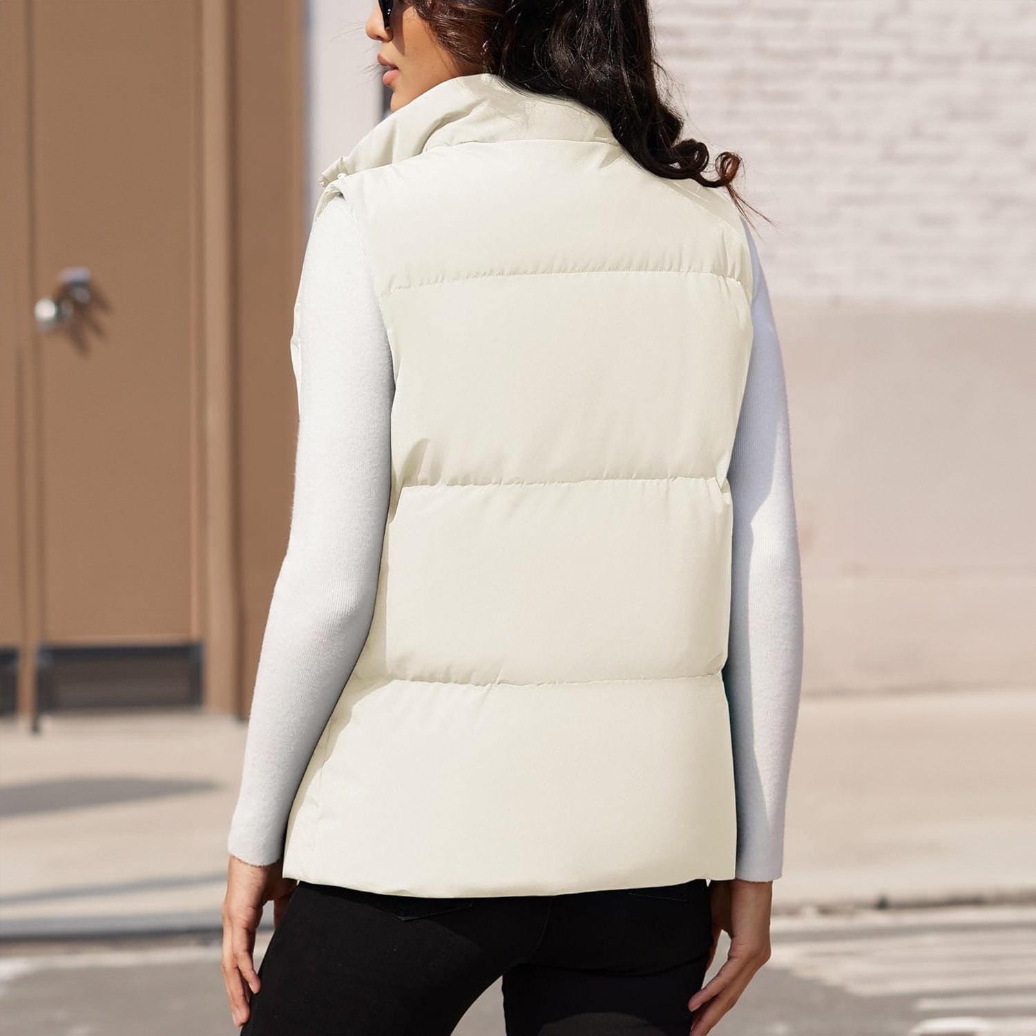 Beige Women's Oversized Puffer Vest - MAGCOMSEN