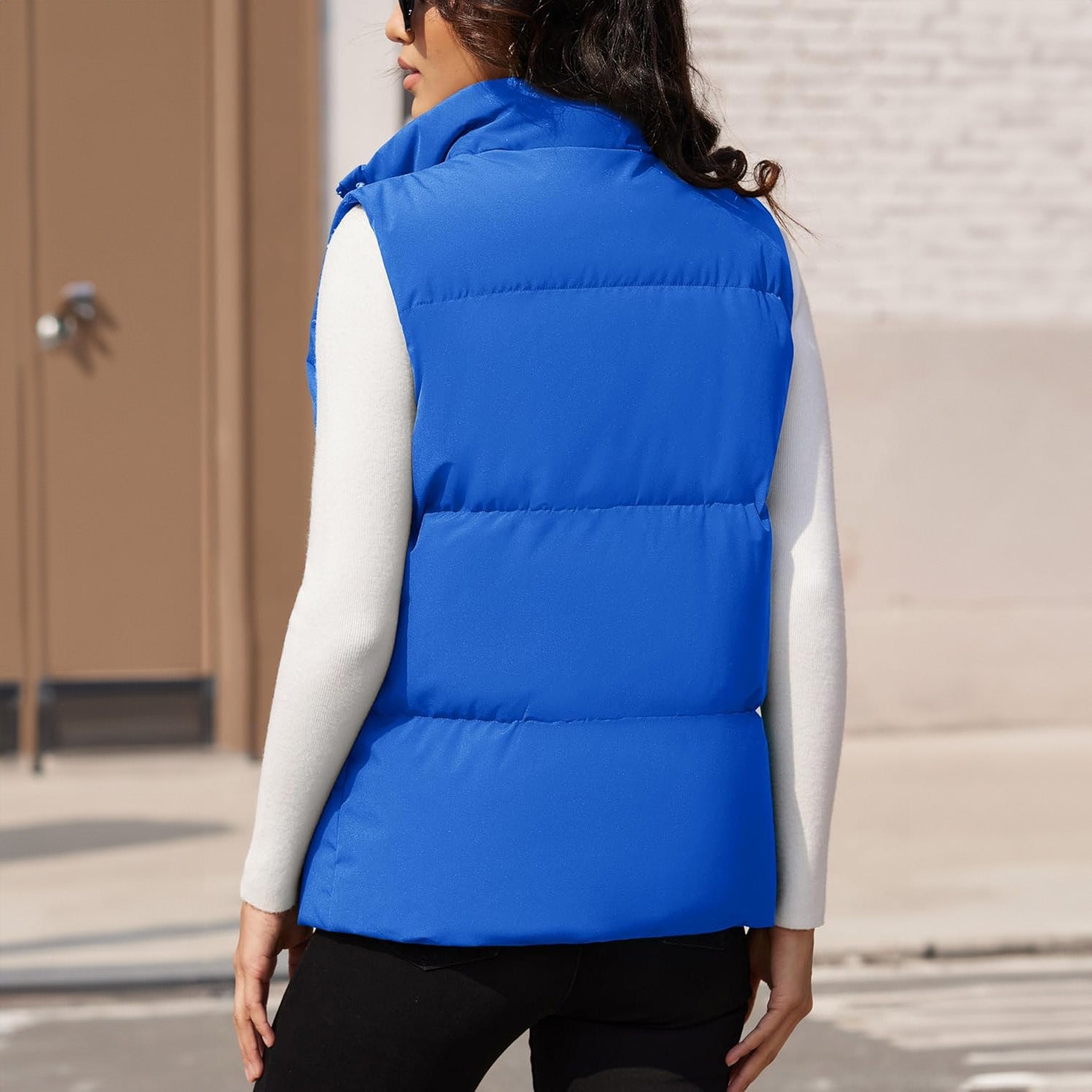 Color Blue Women's Oversized Puffer Vest - MAGCOMSEN