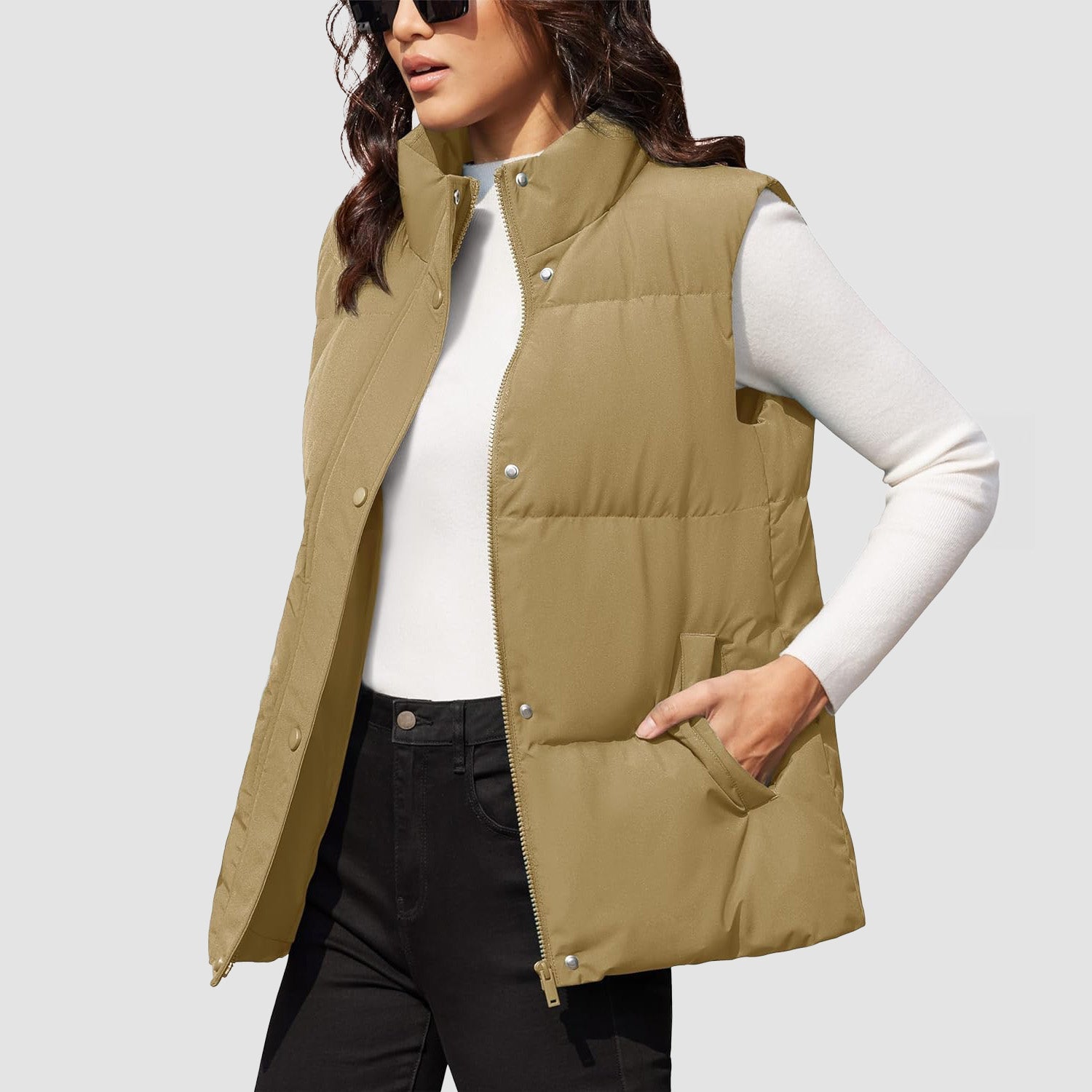 Khaki Women's Oversized Puffer Vest - MAGCOMSEN