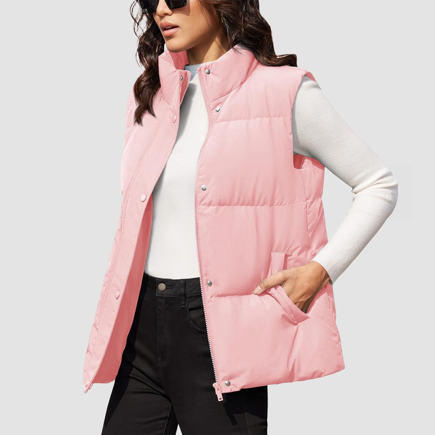 Pink Women's Oversized Puffer Vest - MAGCOMSEN