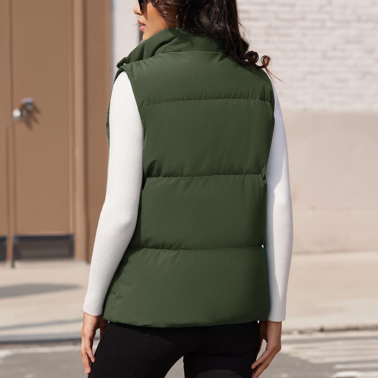 Army Green Women's Oversized Puffer Vest - MAGCOMSEN
