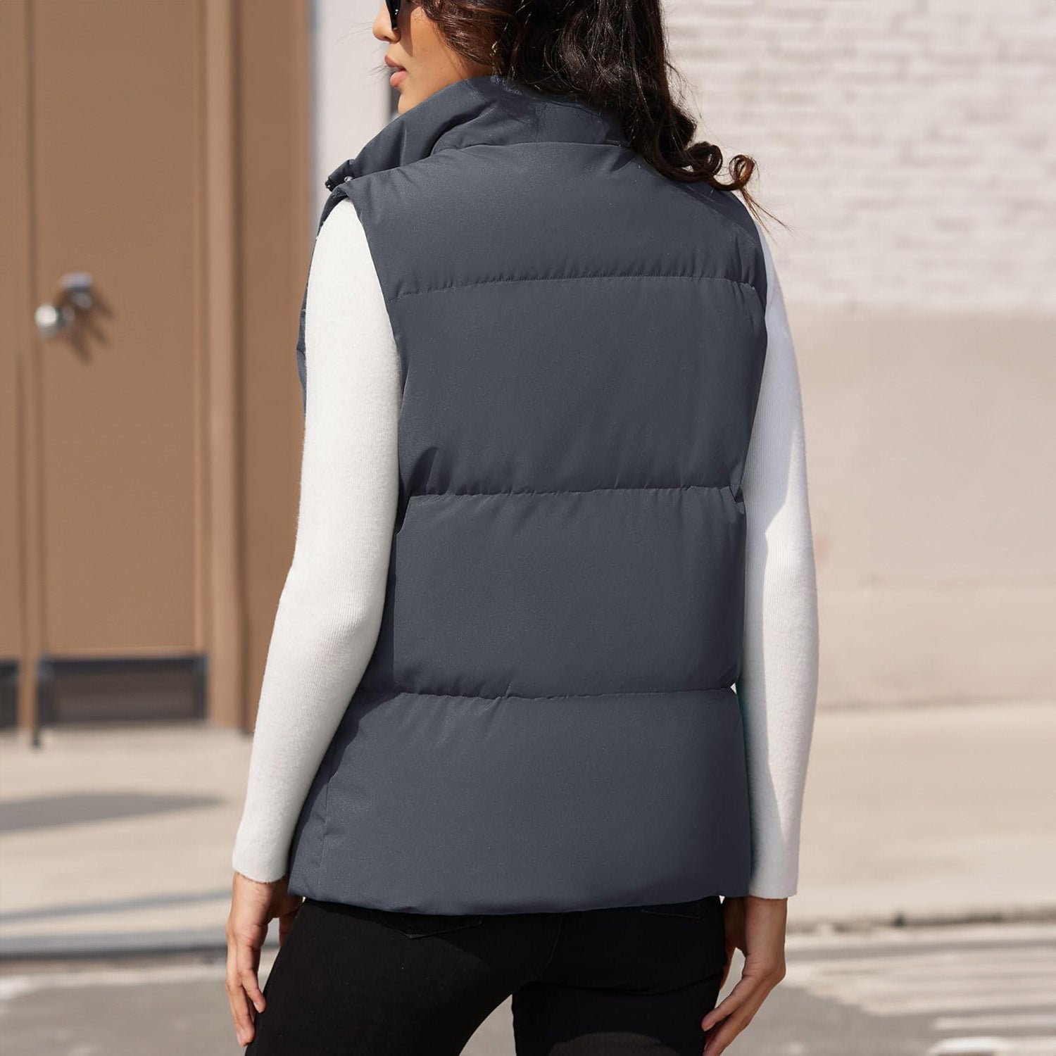 Dark Grey Women's Oversized Puffer Vest - MAGCOMSEN