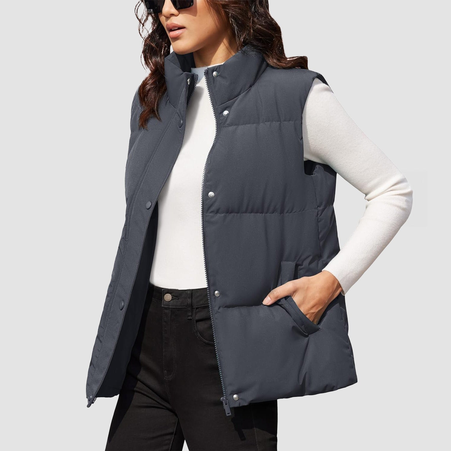 Dark Grey Women's Oversized Puffer Vest - MAGCOMSEN