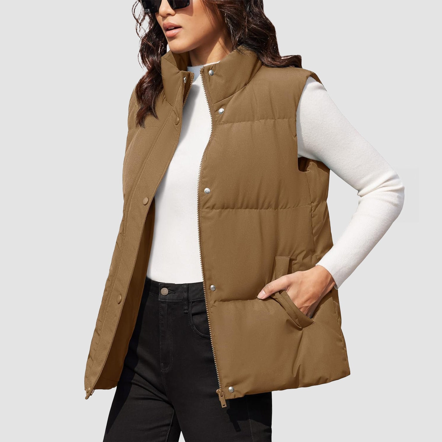 Brown Women's Oversized Puffer Vest - MAGCOMSEN