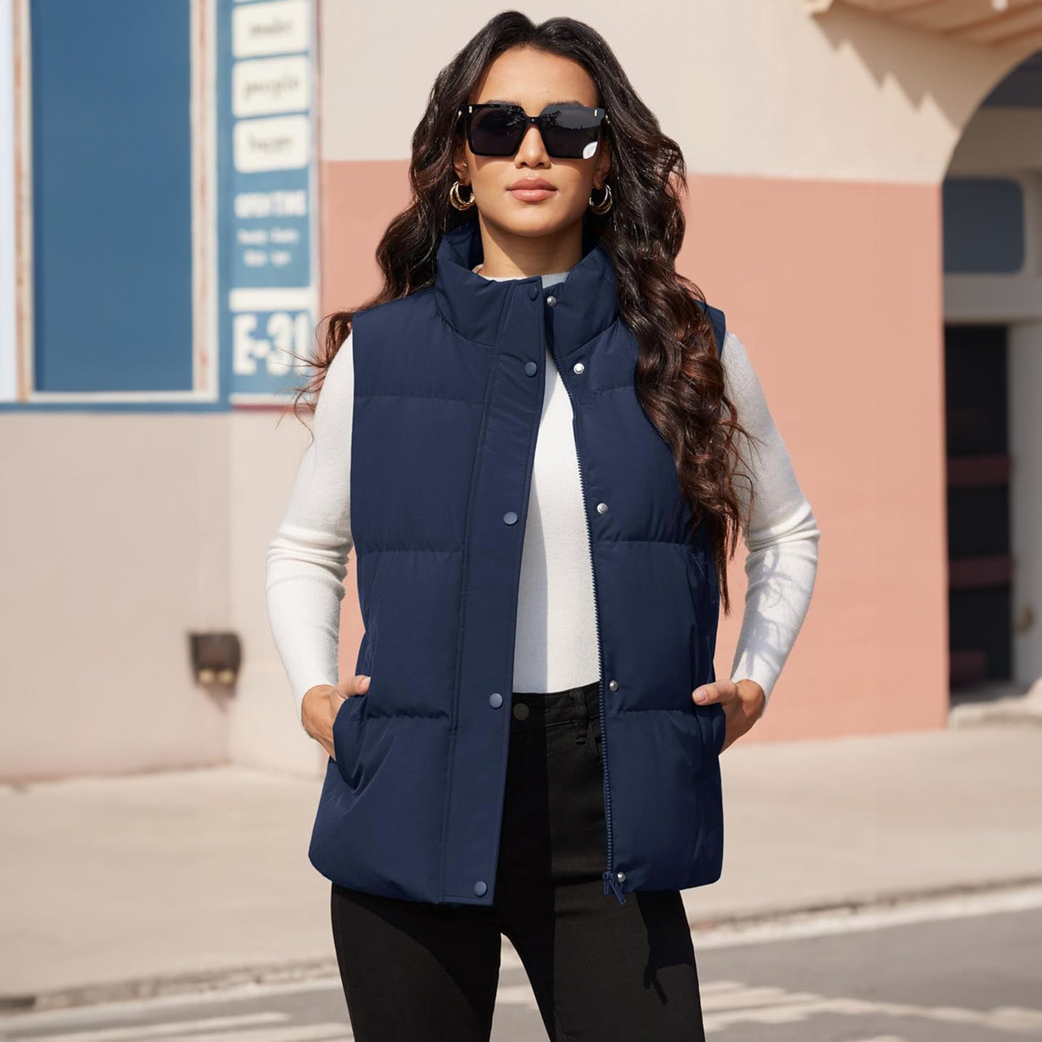 Navy Women's Oversized Puffer Vest - MAGCOMSEN