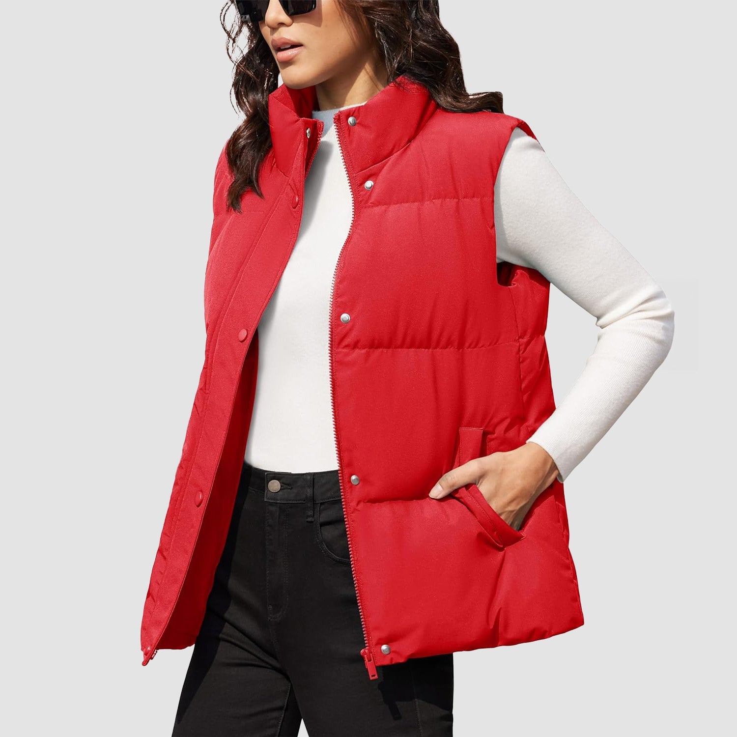 Red Women's Oversized Puffer Vest - MAGCOMSEN
