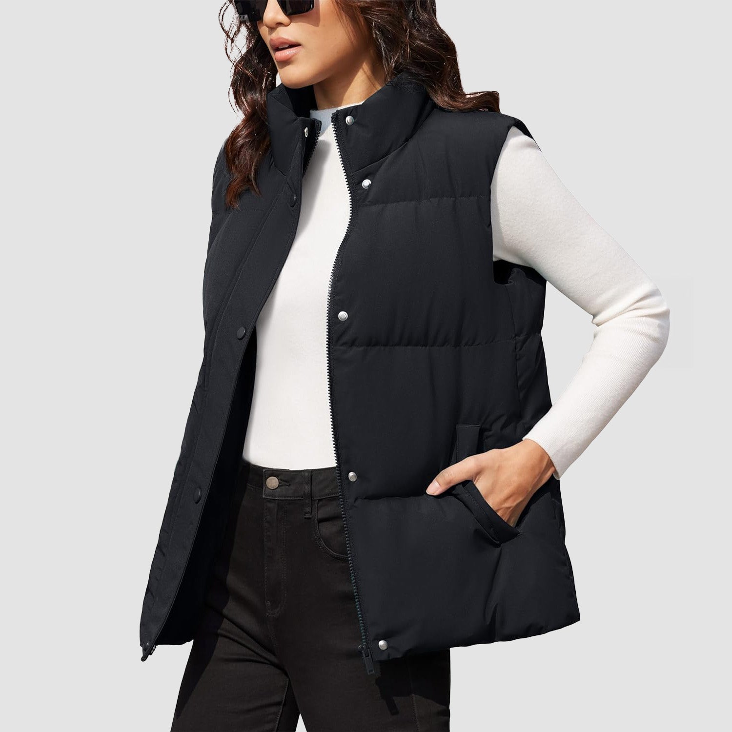 Black Women's Oversized Puffer Vest - MAGCOMSEN