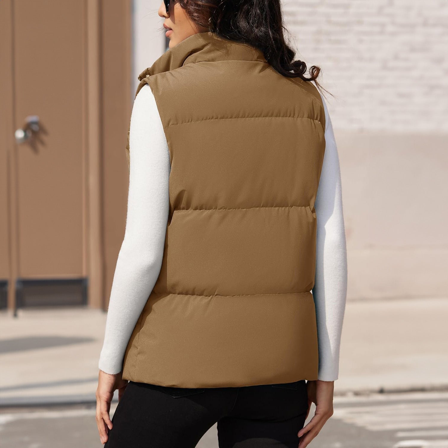 Brown Women's Oversized Puffer Vest - MAGCOMSEN