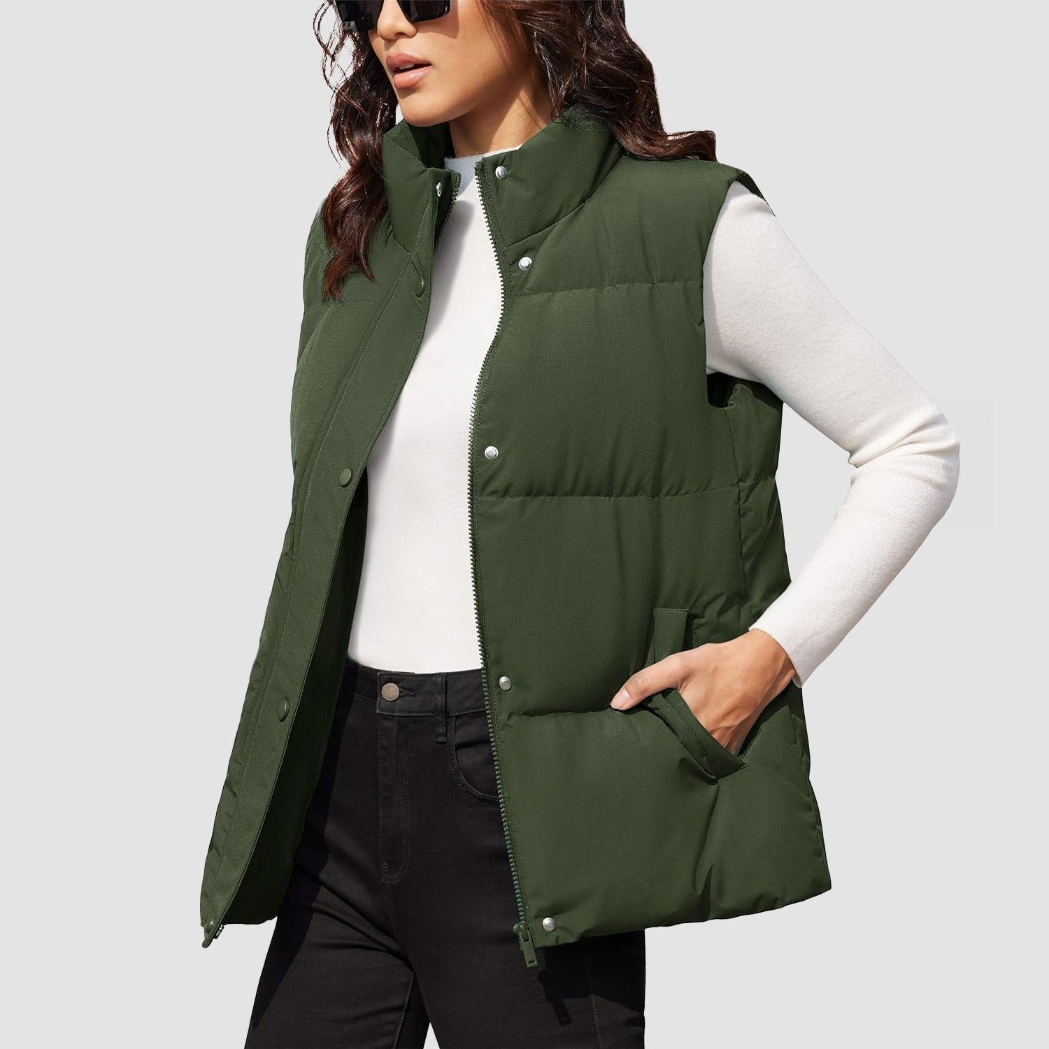 Army Green Women's Oversized Puffer Vest - MAGCOMSEN