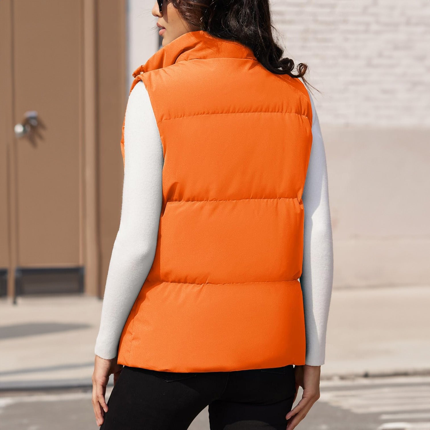 Orange Women's Oversized Puffer Vest - MAGCOMSEN