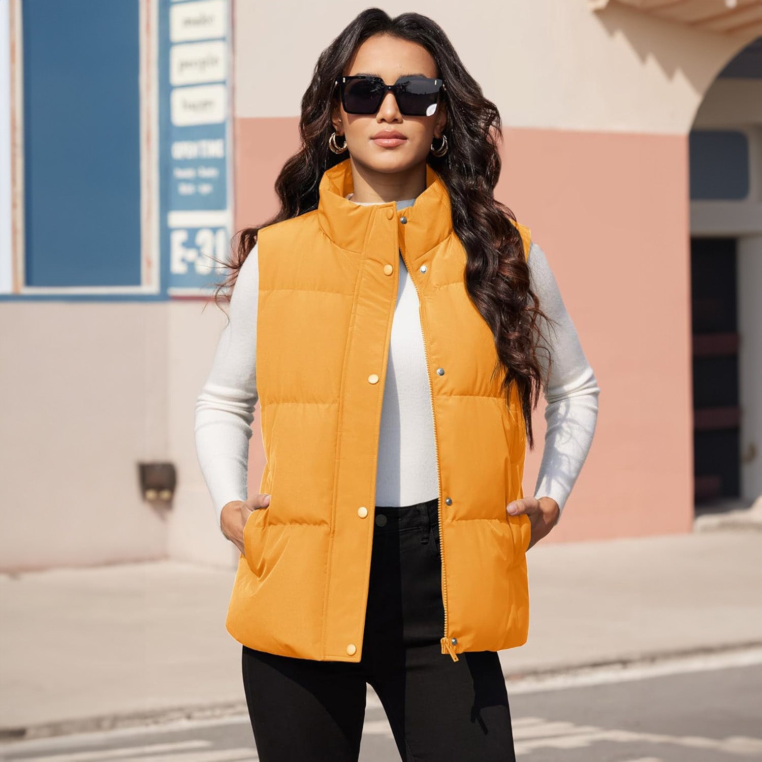 Yellow Women's Oversized Puffer Vest - MAGCOMSEN