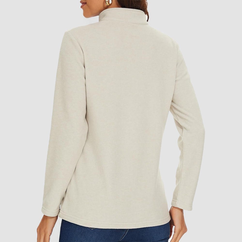 Beige Women's Quarter Zip Fleece Pullover Sweatshirt Athletic Top - MAGCOMSEN