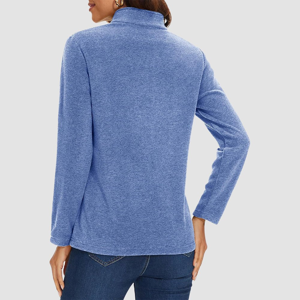 Grey Blue Women's Quarter Zip Fleece Pullover Sweatshirt Athletic Top - MAGCOMSEN