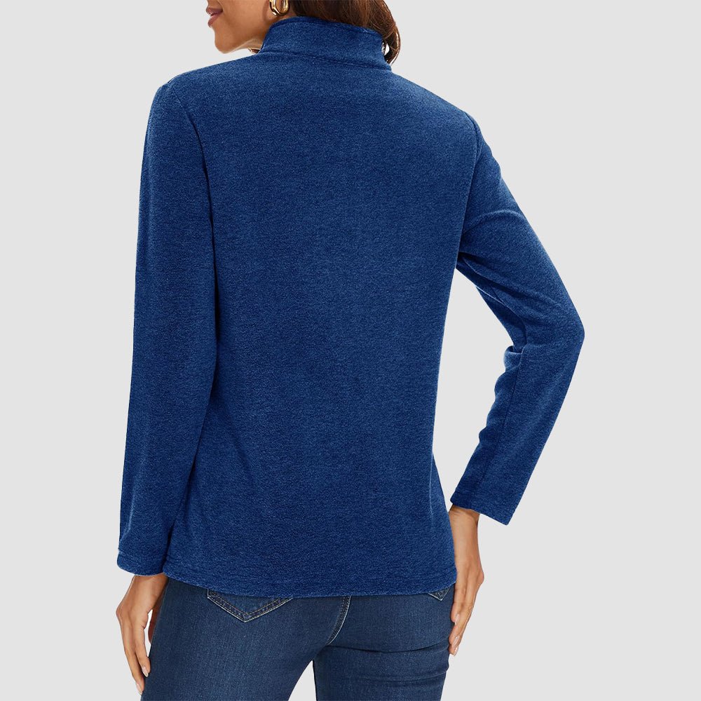 Dark Blue Women's Quarter Zip Fleece Pullover Sweatshirt Athletic Top - MAGCOMSEN