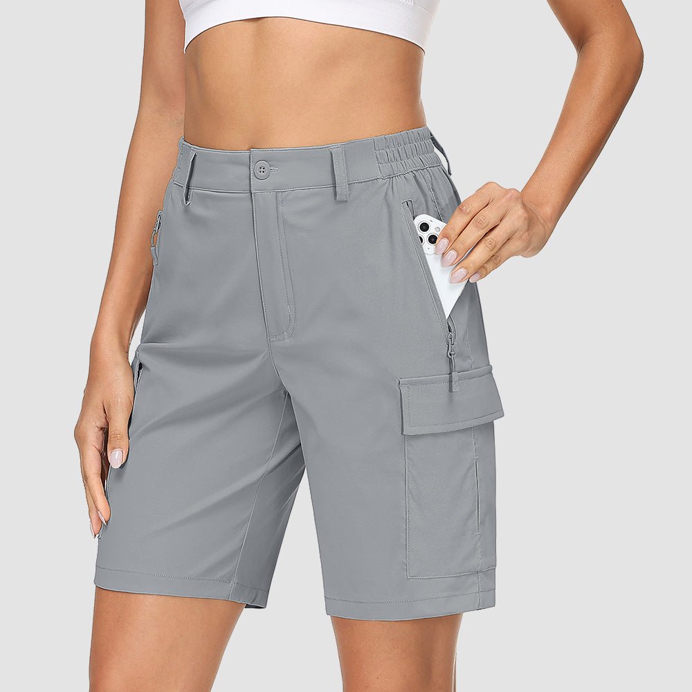 Light Grey Women's Quick Dry Cargo Shorts - 5 - Pocket & Ripstop - MAGCOMSEN