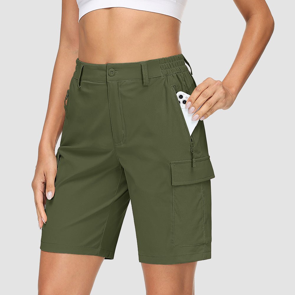 Army Green Women's Quick Dry Cargo Shorts - 5 - Pocket & Ripstop - MAGCOMSEN