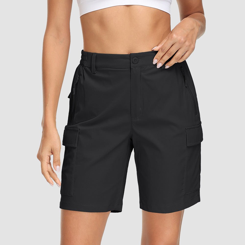 Black Women's Quick Dry Cargo Shorts - 5 - Pocket & Ripstop - MAGCOMSEN