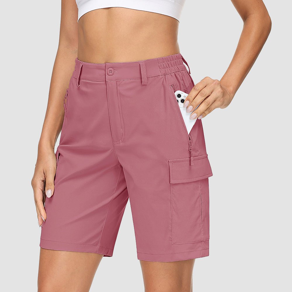 Grey Pink Women's Quick Dry Cargo Shorts - 5 - Pocket & Ripstop - MAGCOMSEN