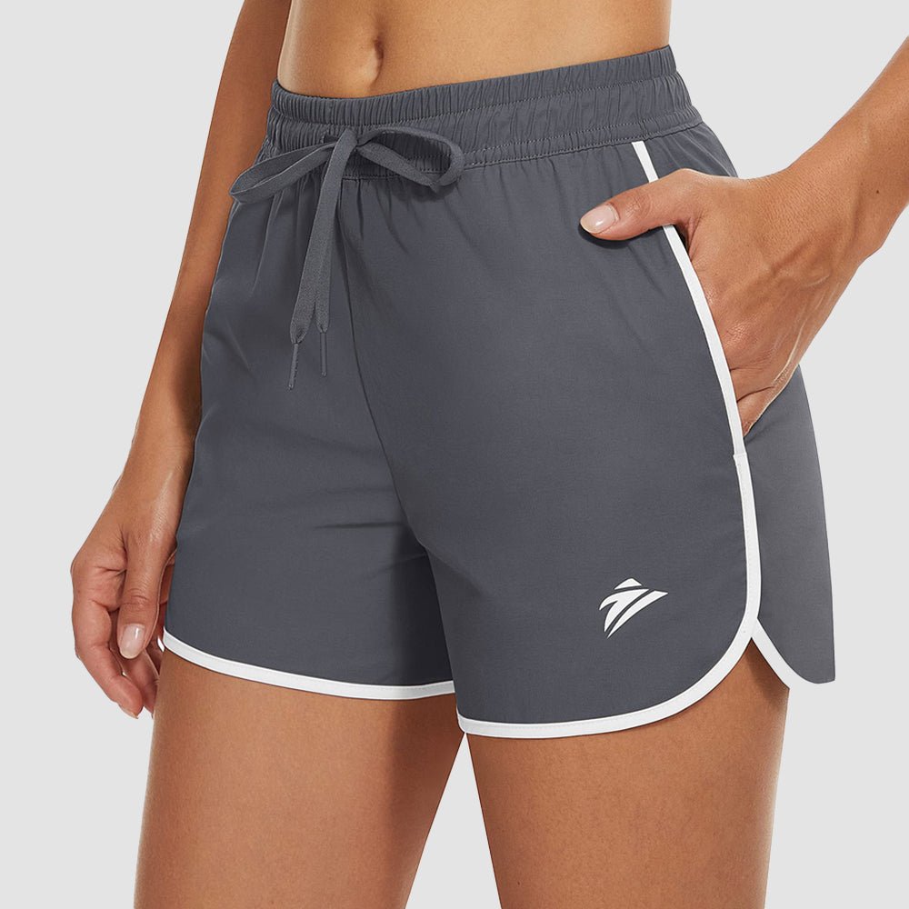 Dark Grey Women's Running Shorts with 2 Pockets Quick Dry Yoga Shorts - MAGCOMSEN