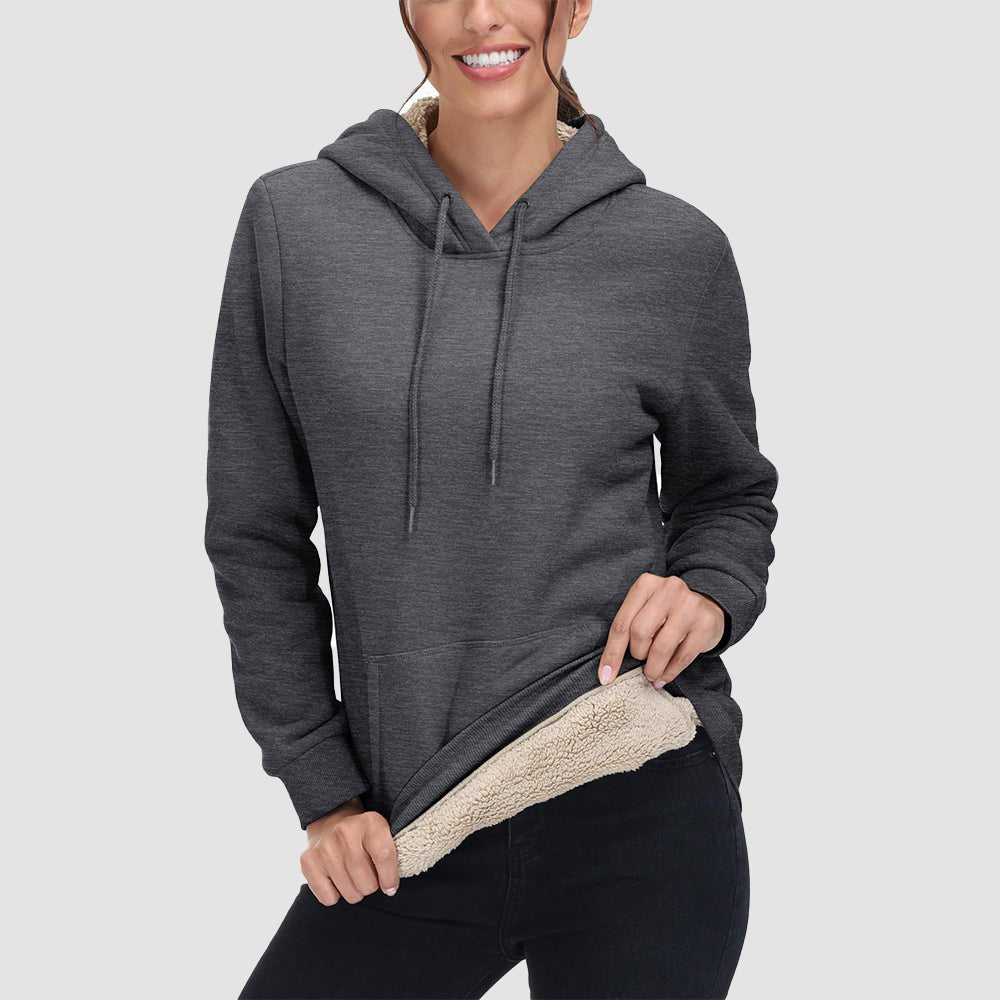 Dark Grey Women's Sherpa Hoodie - Fleece Lined & Kangaroo Pocket - MAGCOMSEN