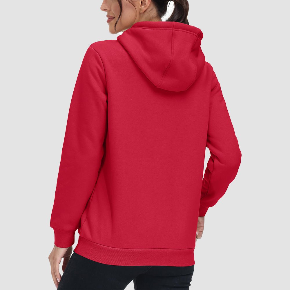Red Women's Sherpa Hoodie - Fleece Lined & Kangaroo Pocket - MAGCOMSEN