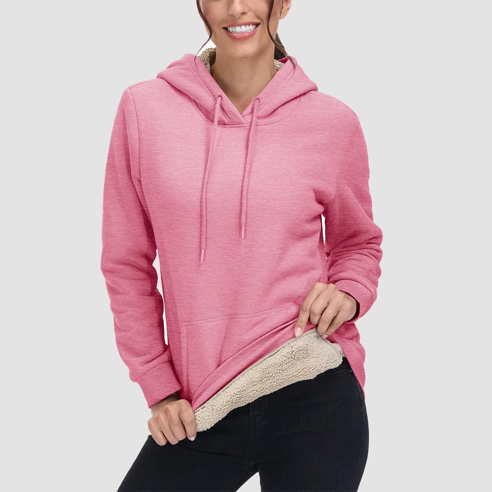 Pink Women's Sherpa Hoodie - Fleece Lined & Kangaroo Pocket - MAGCOMSEN