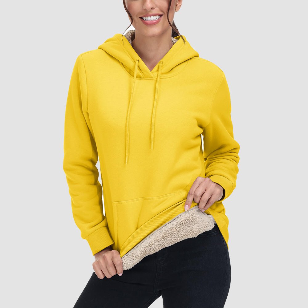 Yellow Women's Sherpa Hoodie - Fleece Lined & Kangaroo Pocket - MAGCOMSEN