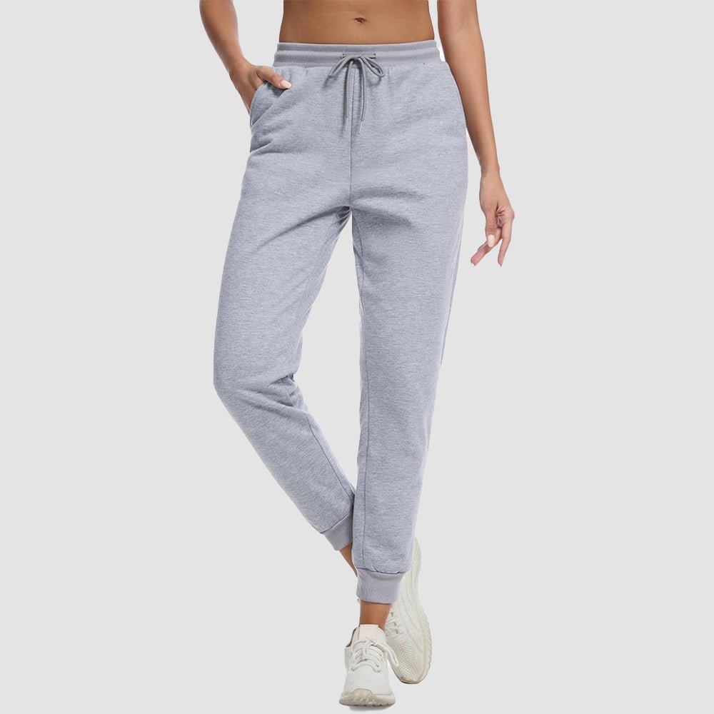 Light Grey Women's Sherpa Lined Sweatpants Warm Fleece Winter Joggers - MAGCOMSEN