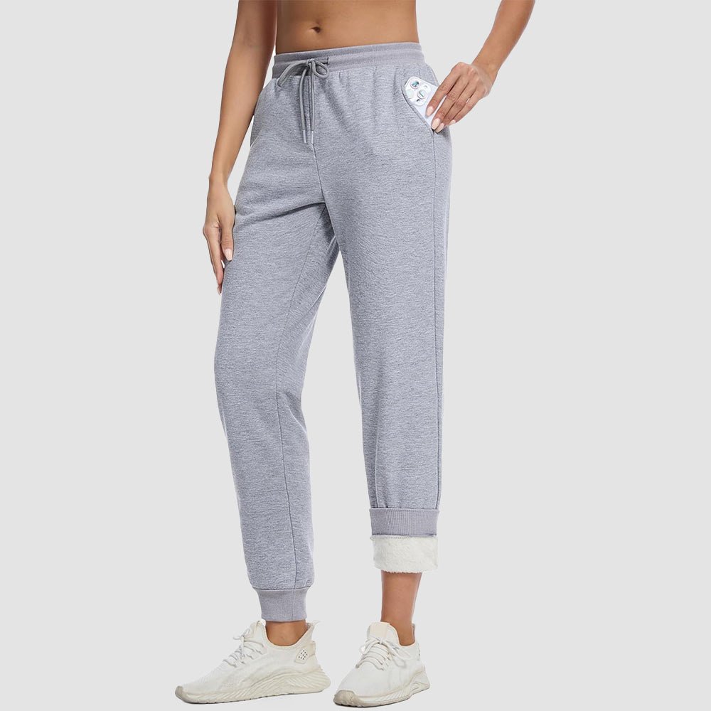 Light Grey Women's Sherpa Lined Sweatpants Warm Fleece Winter Joggers - MAGCOMSEN
