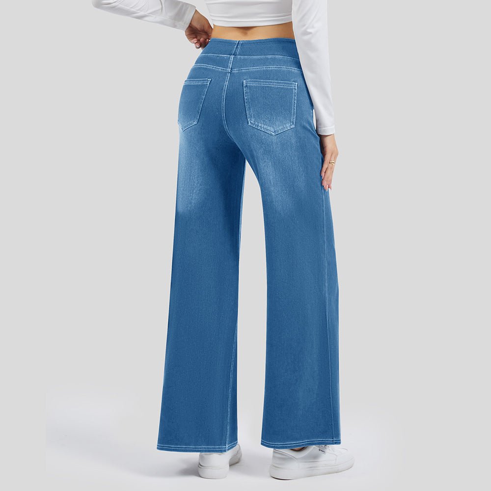 Light Blue Women's Stretchy Wide Leg Jeans Relaxed Fit Elastic Waist Pants - MAGCOMSEN