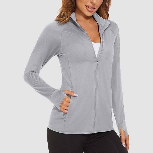 Light Grey Women's UPF 50+ Sun Protection Tennis Jacket Long Sleeve - MAGCOMSEN