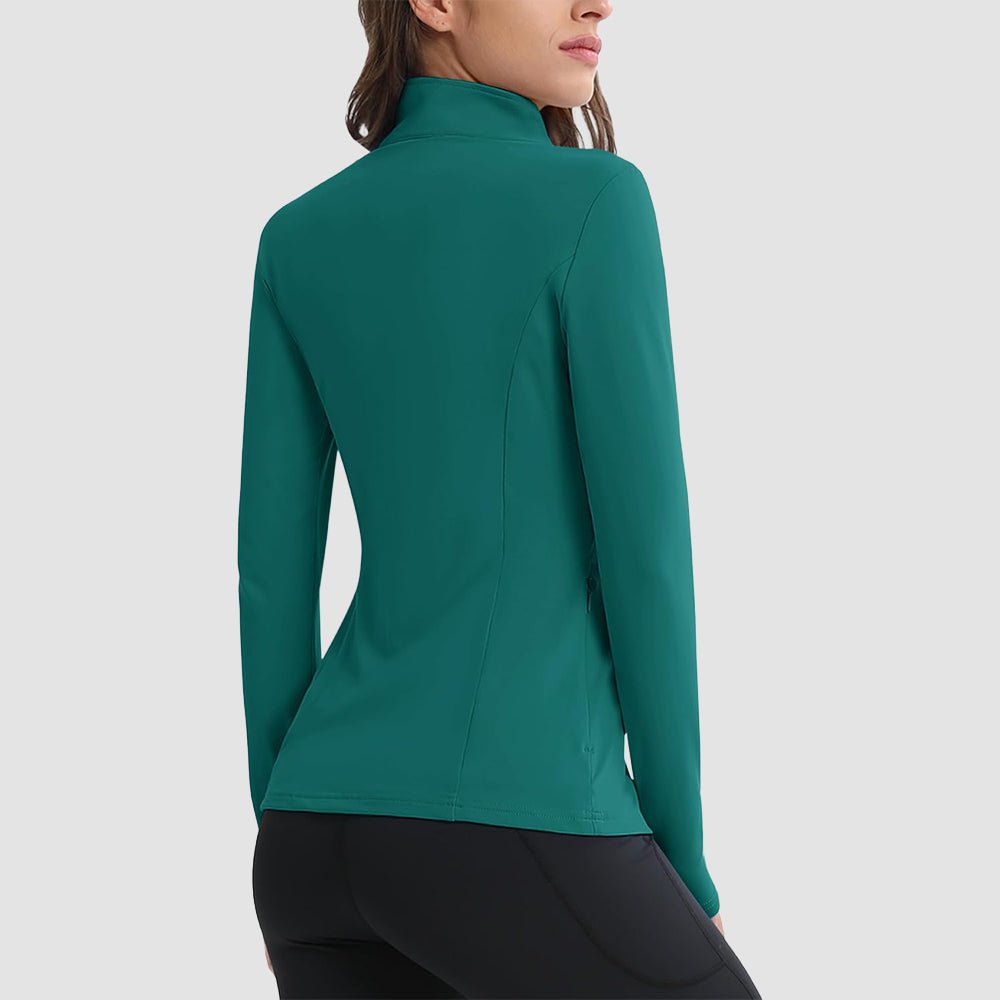 Green Women's Thermal Quarter Zip Athletic Running Shirt - MAGCOMSEN