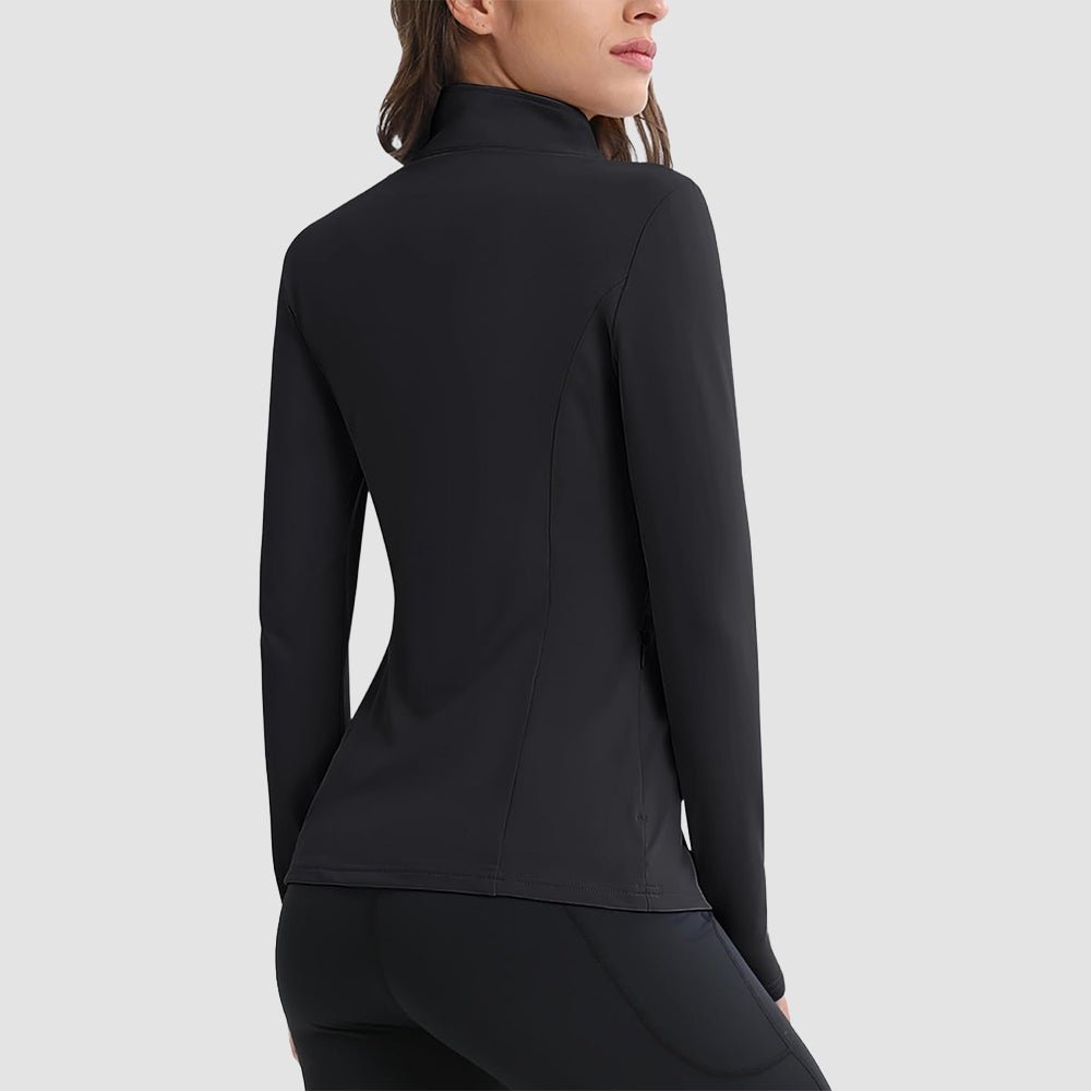 Black Women's Thermal Quarter Zip Athletic Running Shirt - MAGCOMSEN