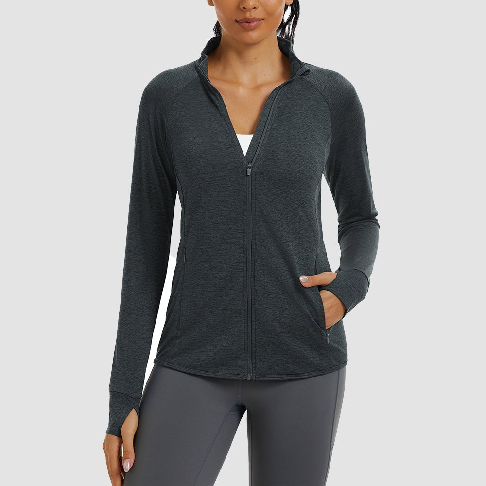 Black Women's UPF 50+ Full Zip Running Jacket - Lightweight Sun Protection Top - MAGCOMSEN