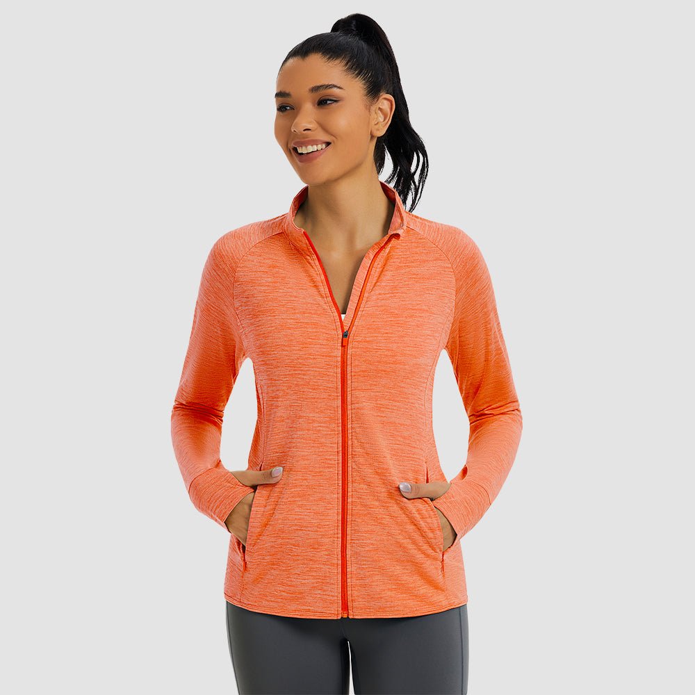 Orange Women's UPF 50+ Full Zip Running Jacket - Lightweight Sun Protection Top - MAGCOMSEN