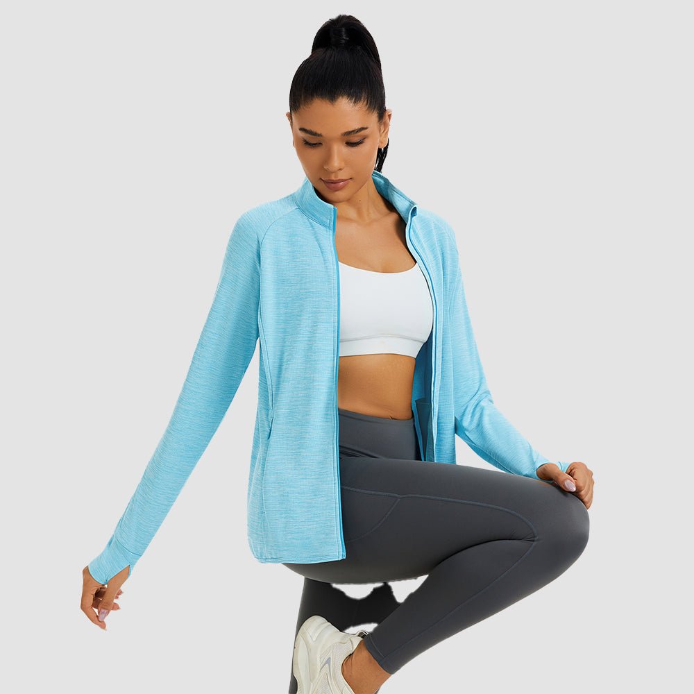 Light Blue Women's UPF 50+ Full Zip Running Jacket - Lightweight Sun Protection Top - MAGCOMSEN