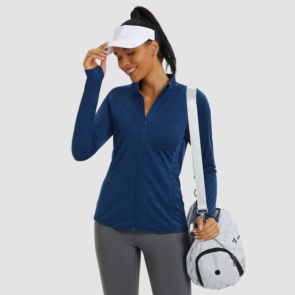 Dark Blue Women's UPF 50+ Full Zip Running Jacket - Lightweight Sun Protection Top - MAGCOMSEN