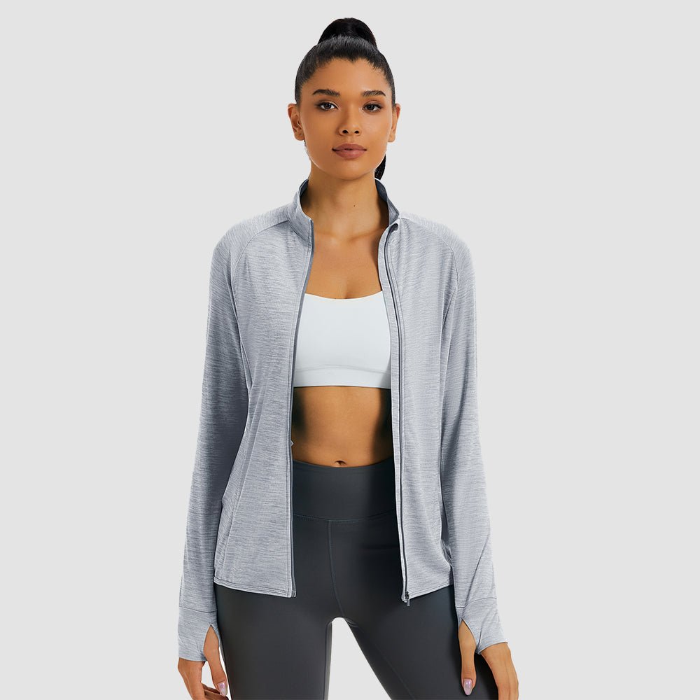 Light Blue Women's UPF 50+ Full Zip Running Jacket - Lightweight Sun Protection Top - MAGCOMSEN