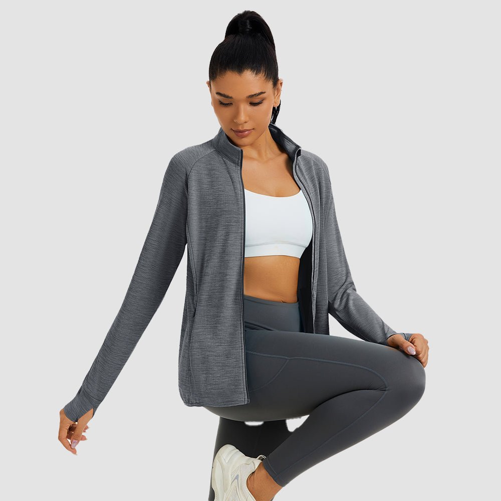 Grey Women's UPF 50+ Full Zip Running Jacket - Lightweight Sun Protection Top - MAGCOMSEN