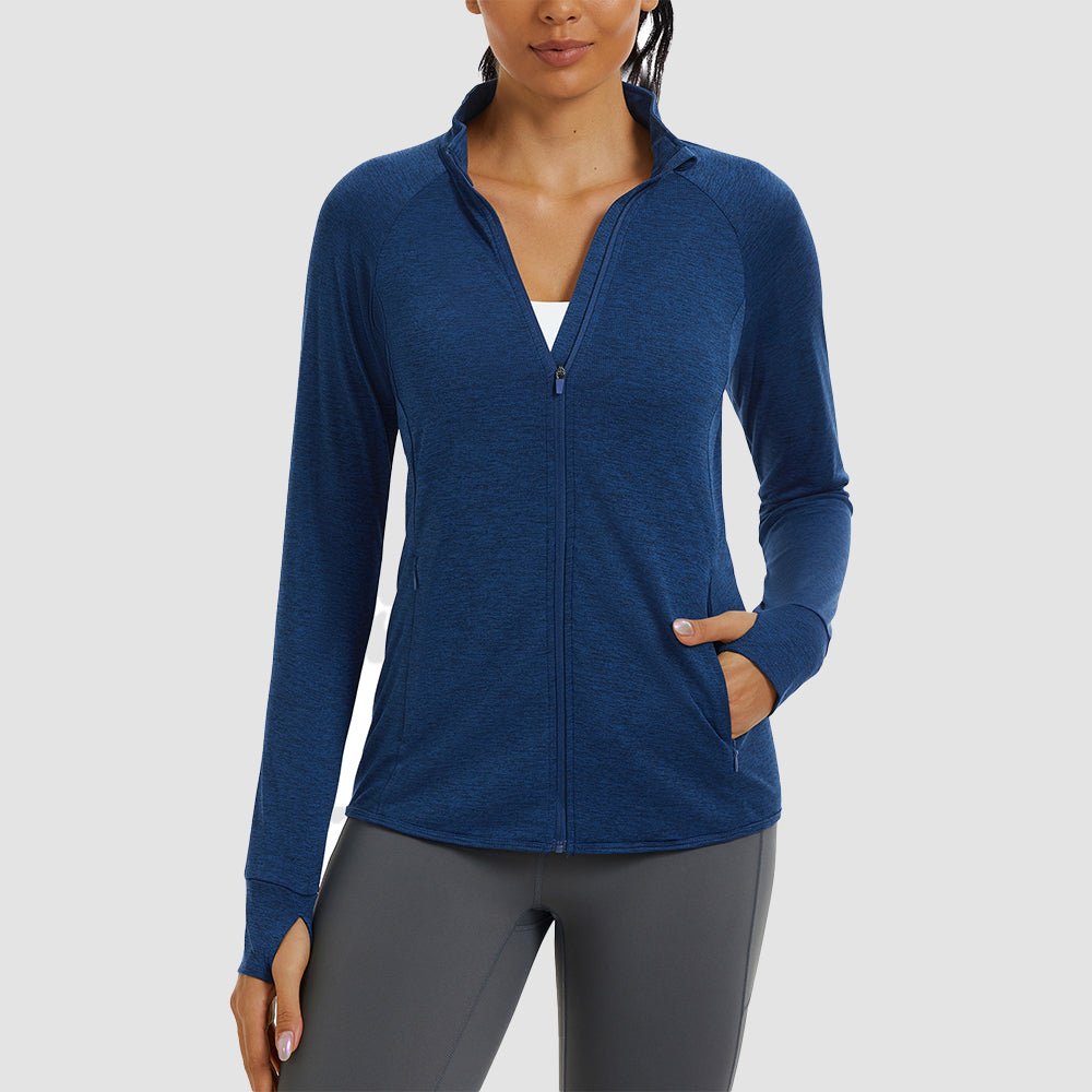 Dark Blue Women's UPF 50+ Full Zip Running Jacket - Lightweight Sun Protection Top - MAGCOMSEN